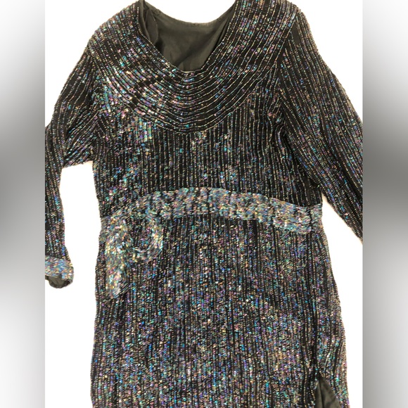 Vtg Black beading and sequin silk holiday, wedding guest formal dress, NYE - Picture 10 of 10